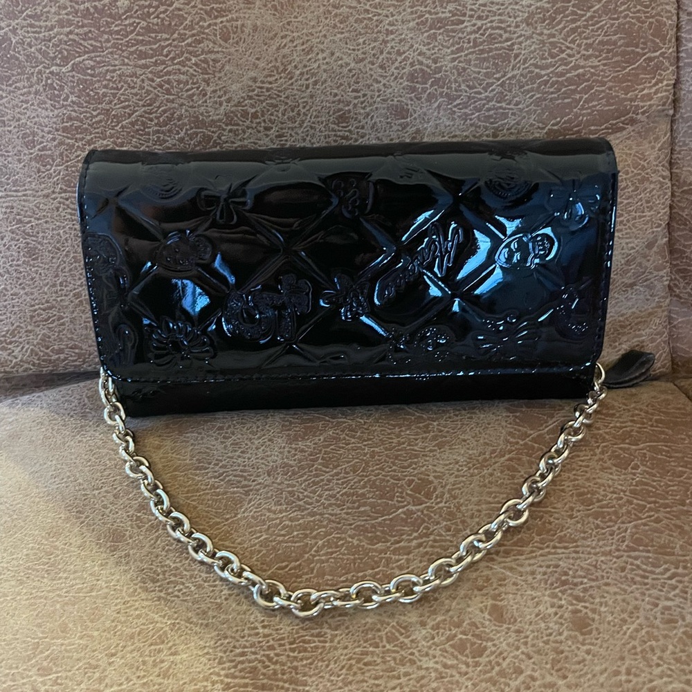Monaco Black Patent Quilted Chain-Handle Women's Clutch